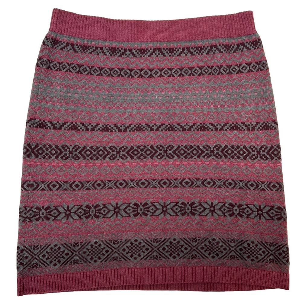 J. Jill Aztec Fair Isle Geometric Sweater Pencil Mini Skirt Burgundy X Small